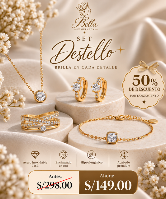 Set Destello Dorado de 4 Piezas | Bella Esmeralda